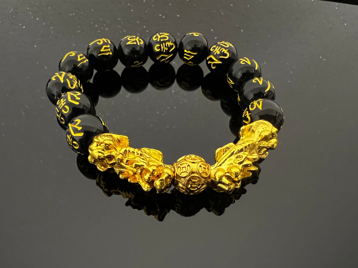 Double Pixiu Tibetan Script Bead Bracelet